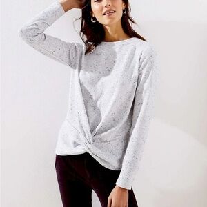 LOFT Speckled Gray Sweatshirt Twisted Front Lightweight Casual Pullover Medium